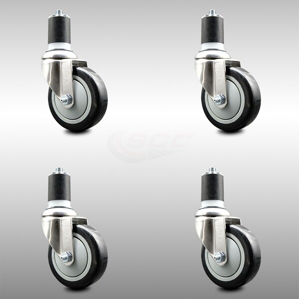 Service Caster 4 Inch 316SS Black Polyurethane Swivel 1-7/8 Inch Expanding Stem Caster Set SCC SCC-SS316EX20S414-PPUB-BLK-178-4 - main